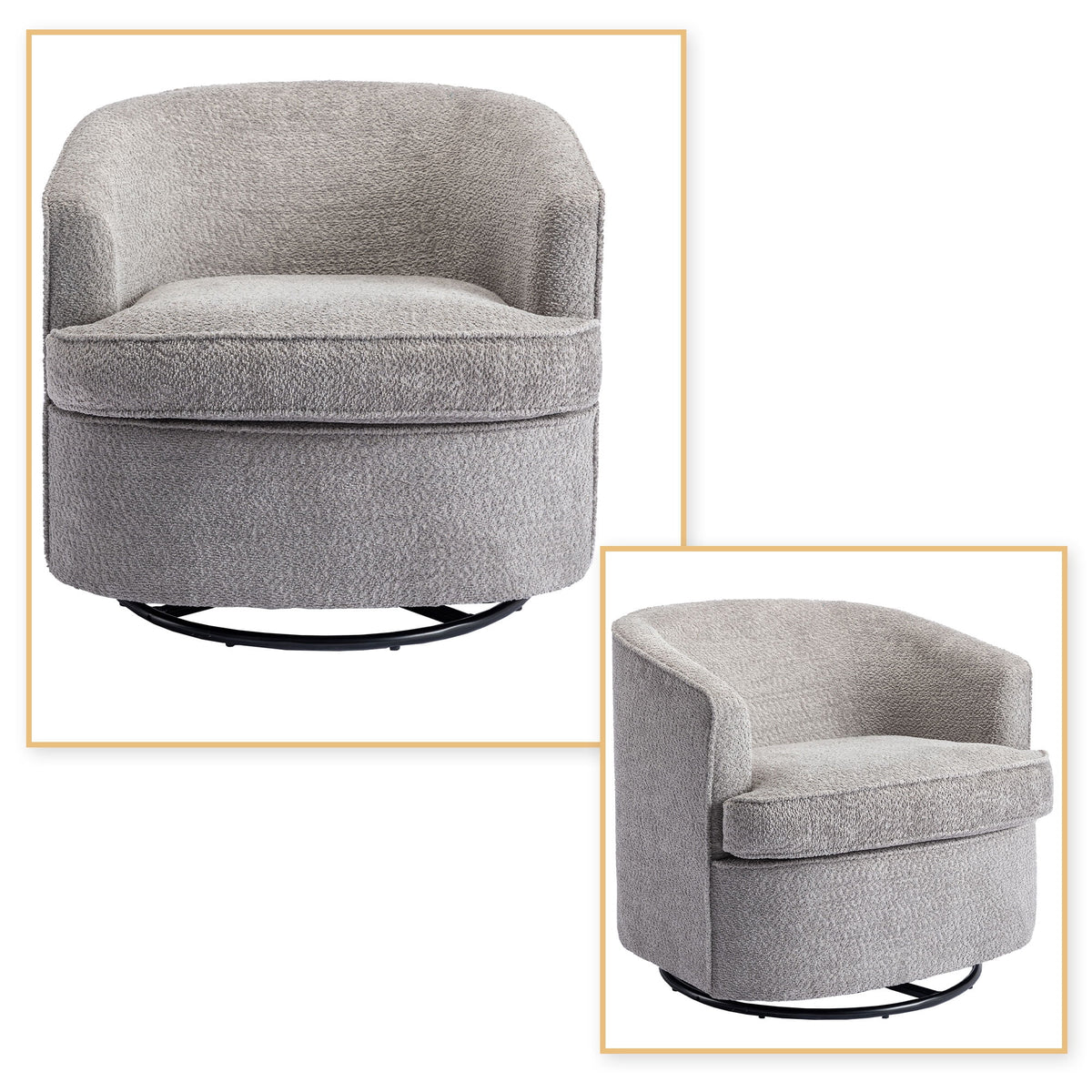 Gray Chenille Swivel Barrel Chair with Metal Base K698353