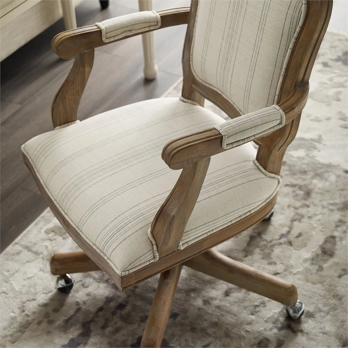 Beige Stripe Upholstered Office Chair with Wheels Z42575