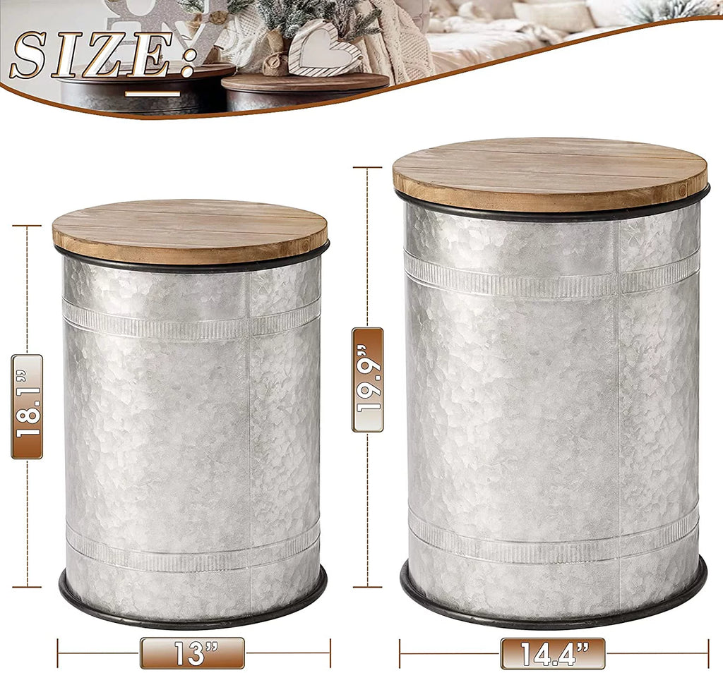 2 Piece Storage Side Table with Round Wood Lid R771