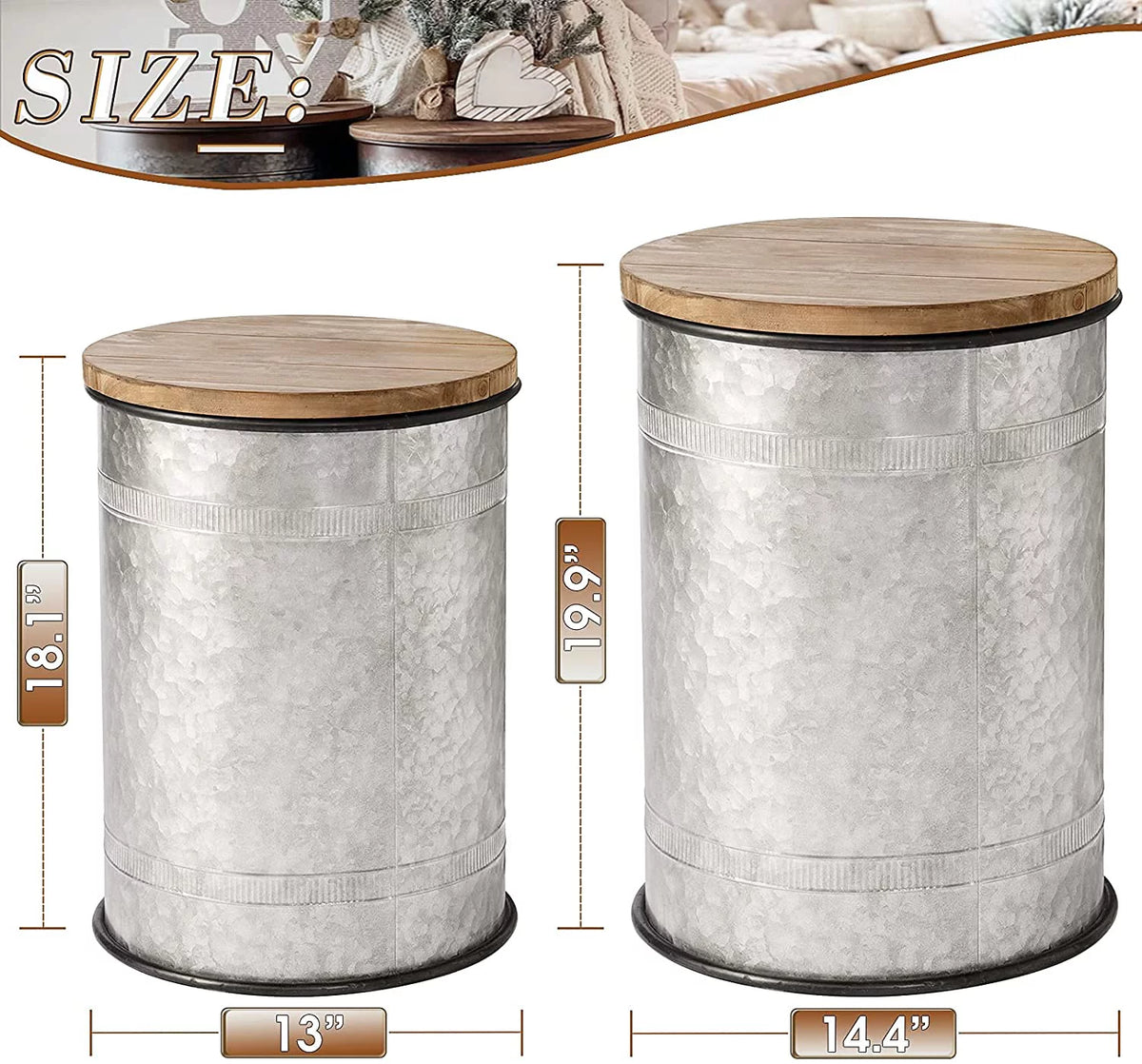 2 Piece Storage Side Table with Round Wood Lid R771