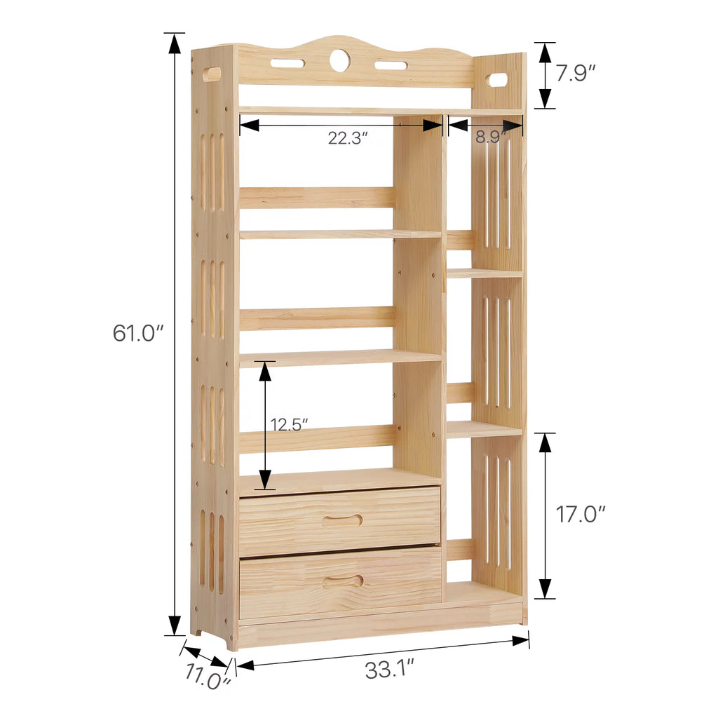 Wood 5 Tiers 2 Drawers Bookcase H42321