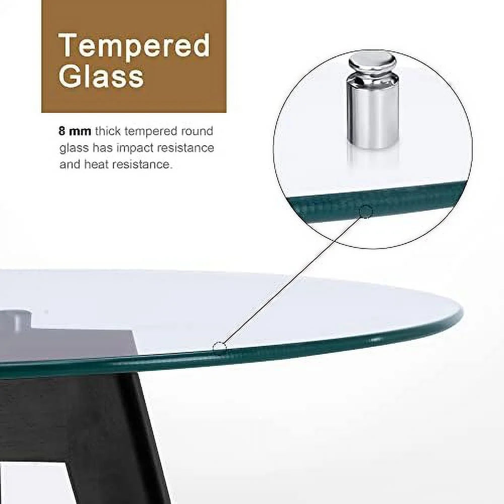 Round Glass Dining Table with Wood Legs 31.5 inch F41043