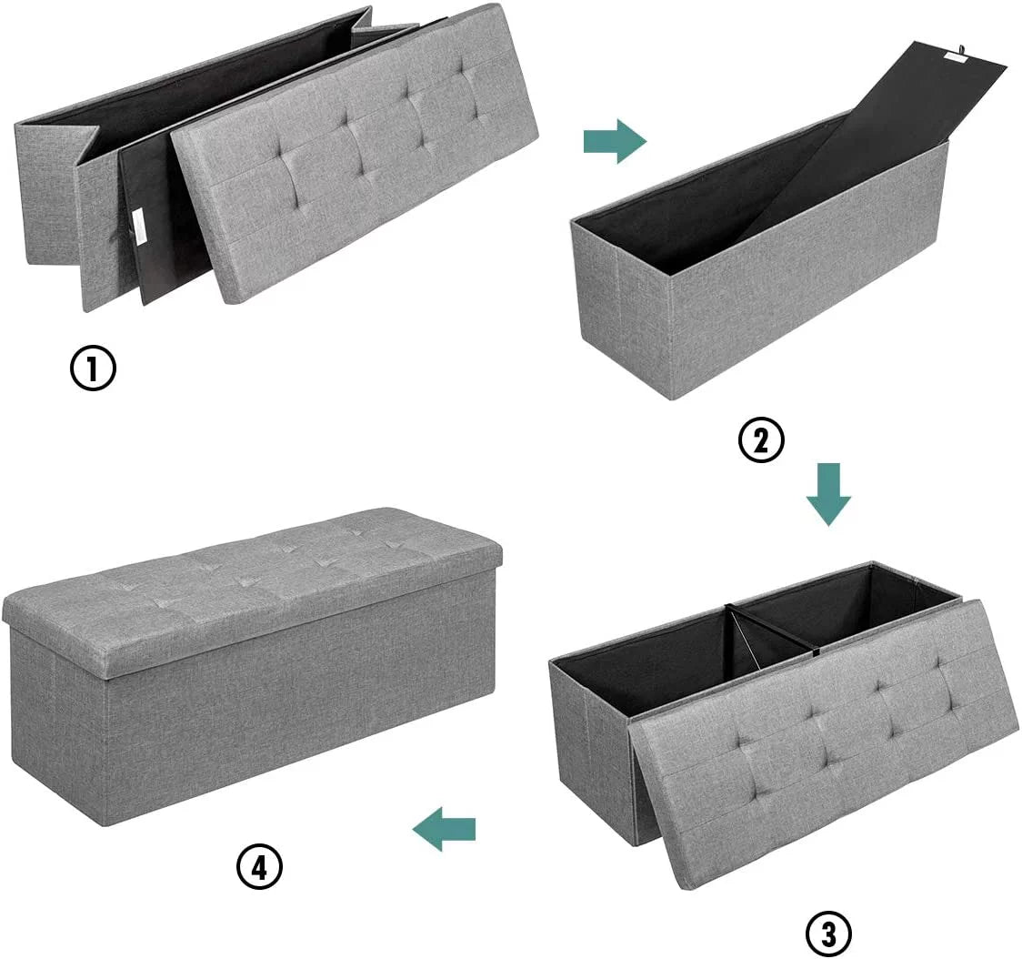 Light Gray Folding Storage Ottoman Bench K292684