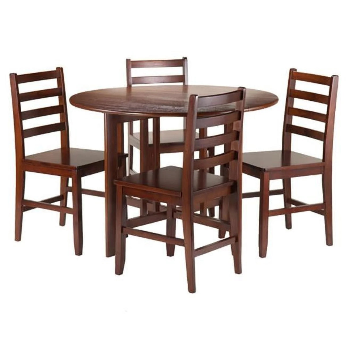 Round Drop Leaf Table with 4 Ladder Back Chairs, 5 Piece N19482