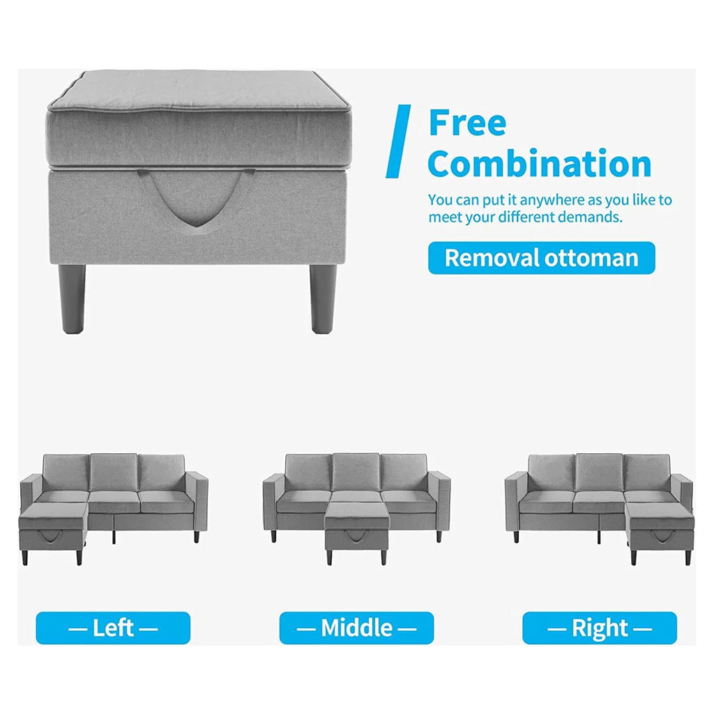 Light Gray Convertible Sectional Sofa with Storage Ottoman D163