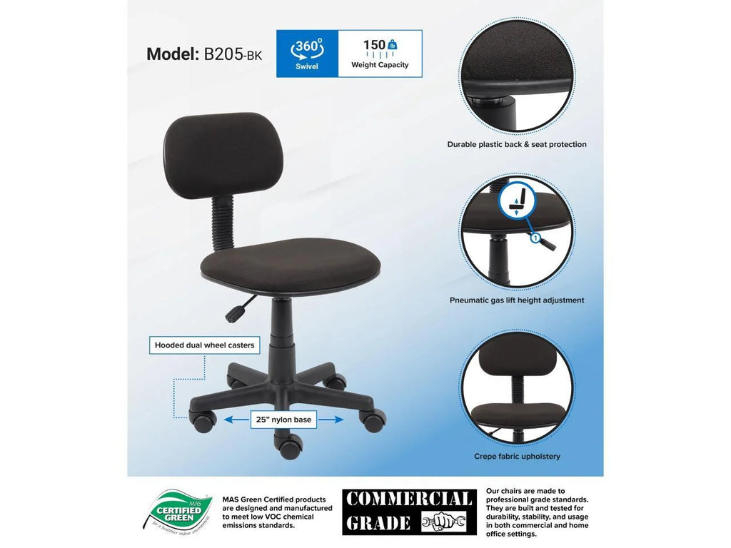 Black Adjustable Steno Task Chair L64121