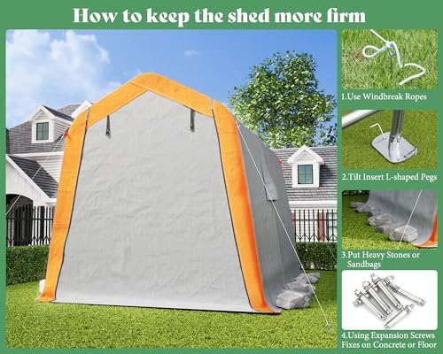 10.5x12x8 FT Heavy Duty Portable Shed Storage Shelter with 4 Waterproof Windows & Roll-up Zipper Door, Grey D11582