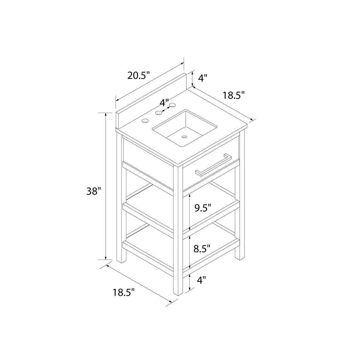 White 20 Inch Bathroom Vanity with Countertop and 2 Storage Shelves J295485