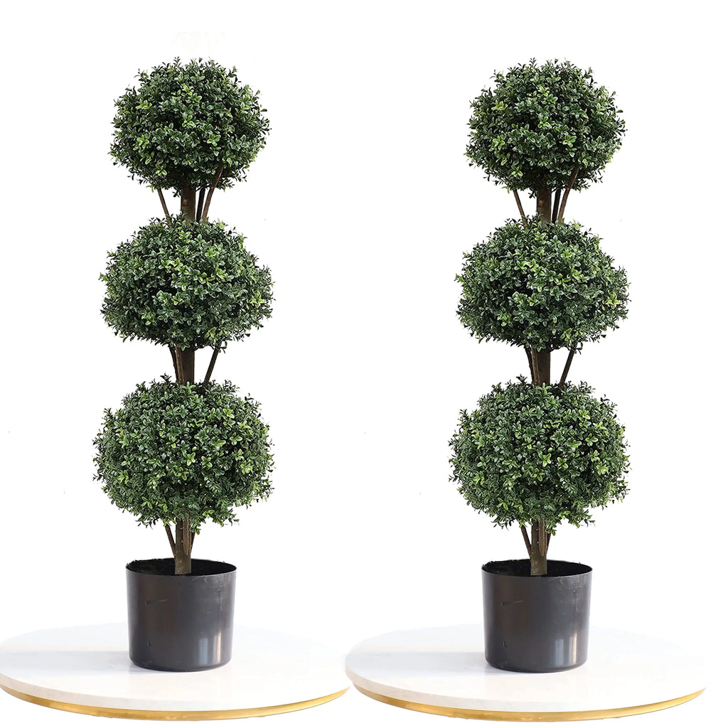 Set of 2 47 inch Artificial Boxwood Topiary Ball Tree D2838