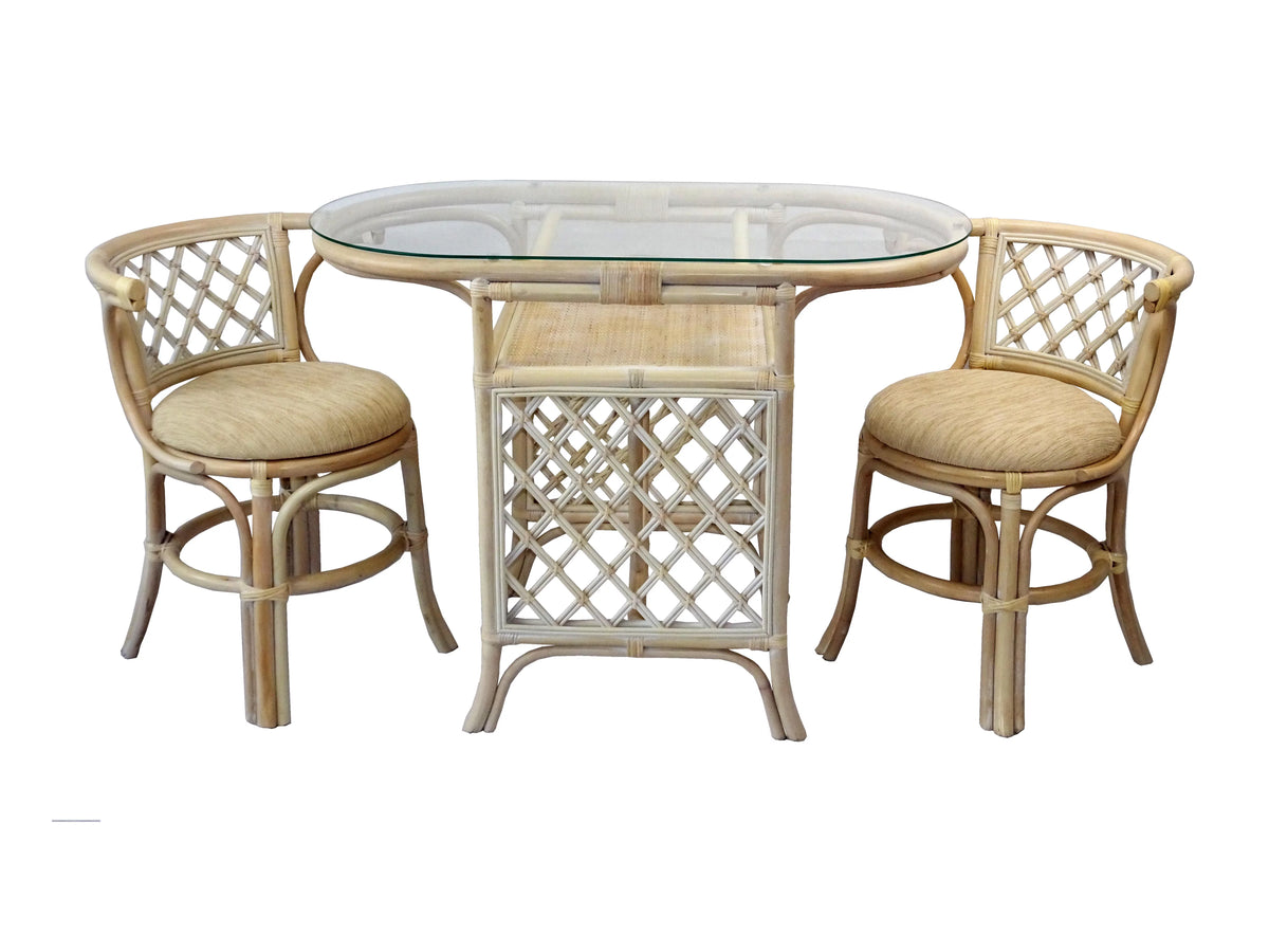 Set of 2 Natural Rattan Chairs and Oval Glass Table Y853