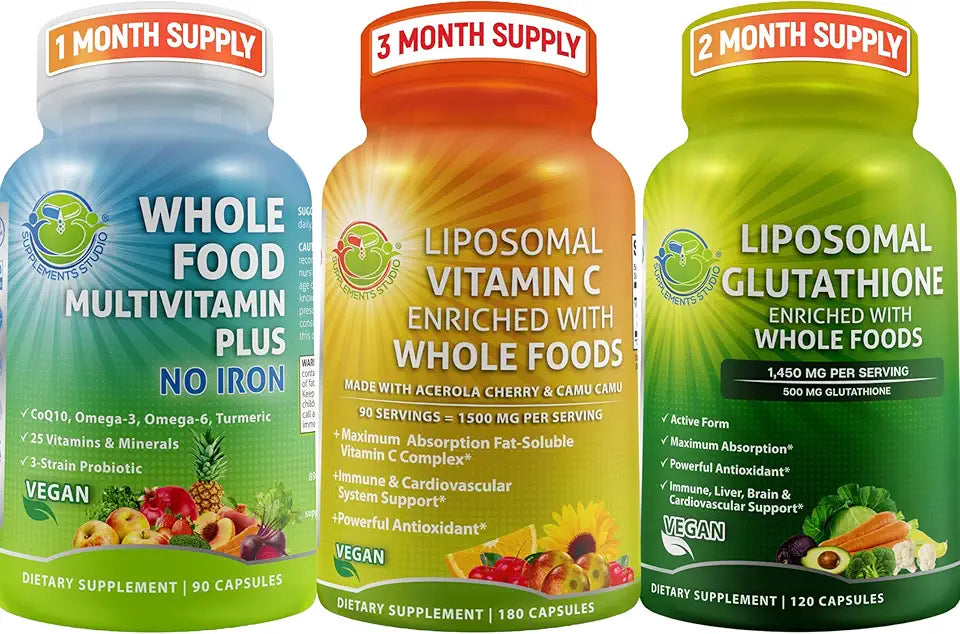 Liposomal Vitamin C 1500mg + Vegan Whole Food Multivitamin + Liposomal Glutathione 500mg M187
