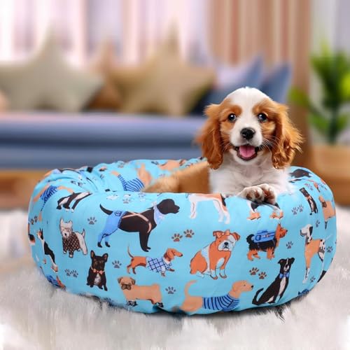 Elastic Edged Washable Round Dog Bed Cover with Christmas Pattern O205