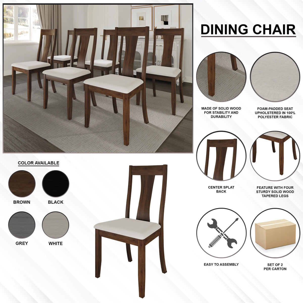 Minimalist Wooden Dining Chair Set of 2 White Y23361