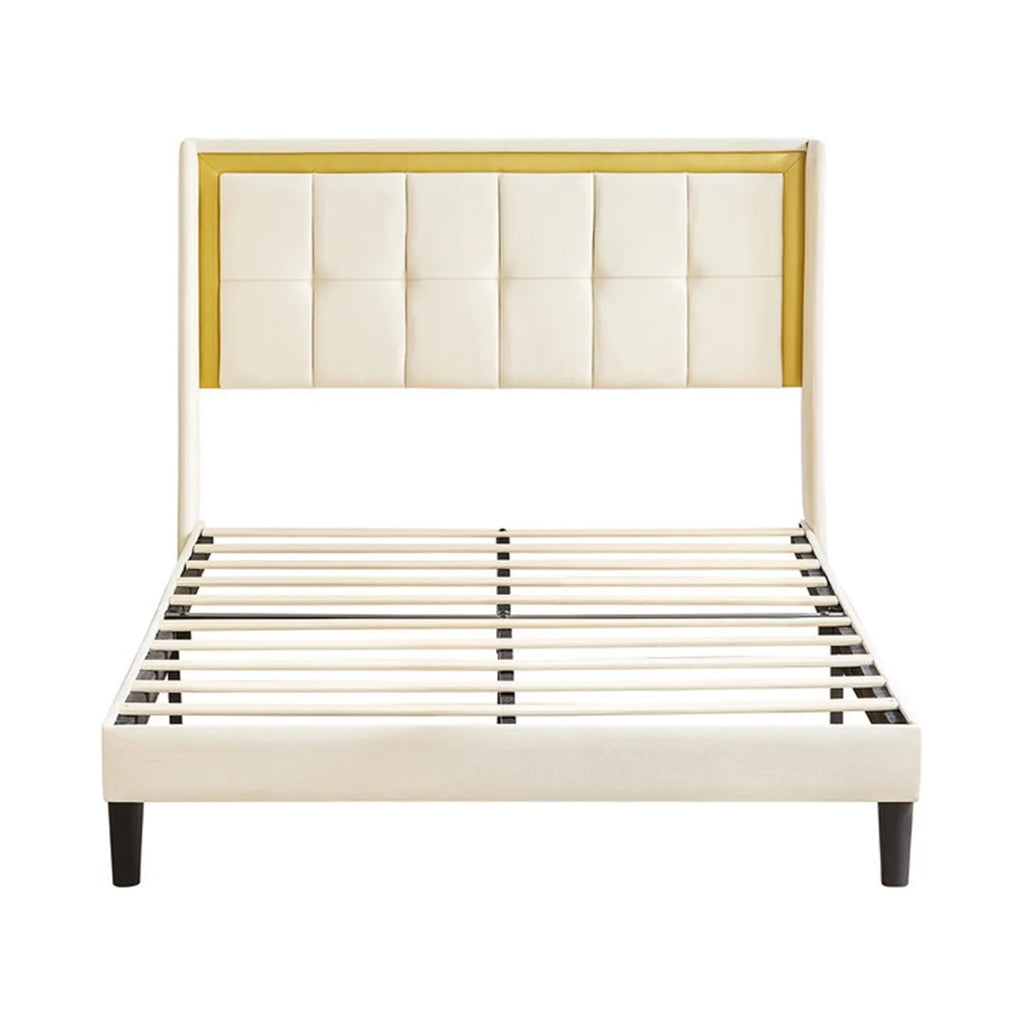 Queen Size Beige Upholstered Bed with Headboard G10939