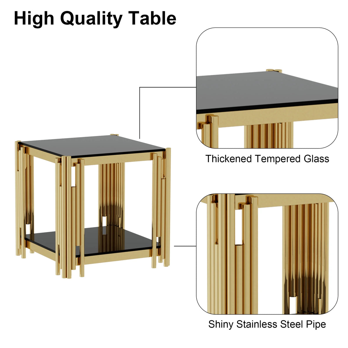 Stainless Steel Square Glass End Table R699