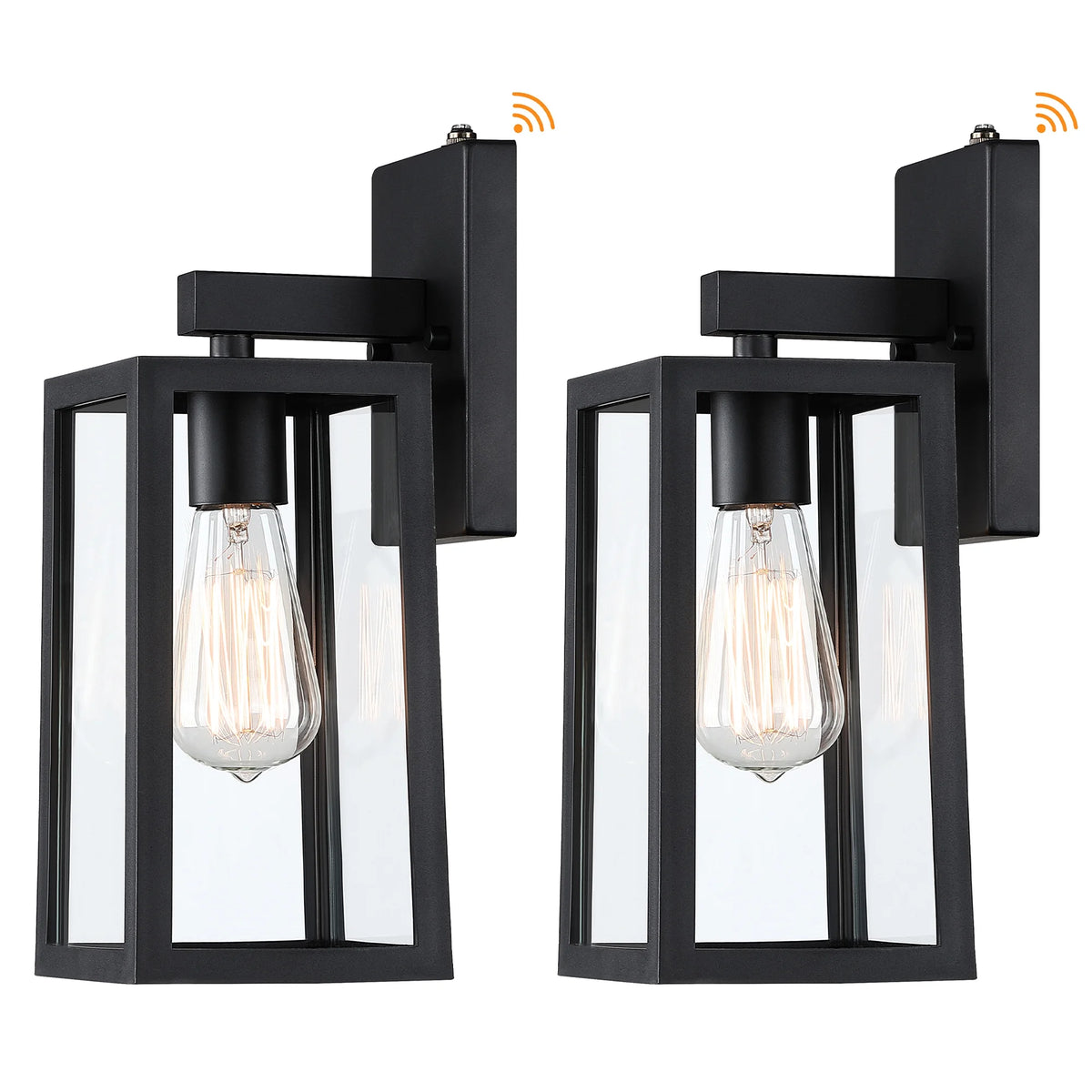 2 Pack Matte Black Waterproof Outdoor Wall Lights with Clear Glass Shade C9751
