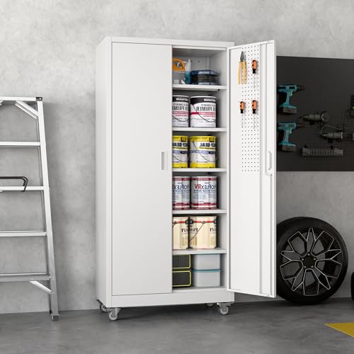 White Metal Storage Cabinet with Wheels W4175