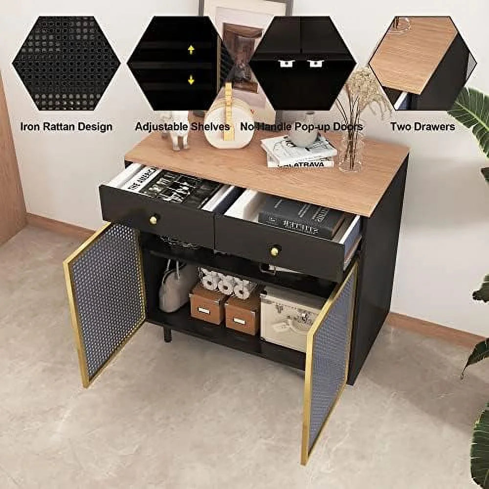 Modern Iron Rattan Buffet Sideboard Cabinet Set of 2 T286568