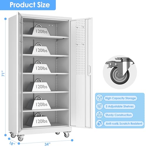 White Metal Storage Cabinet with Wheels W4175