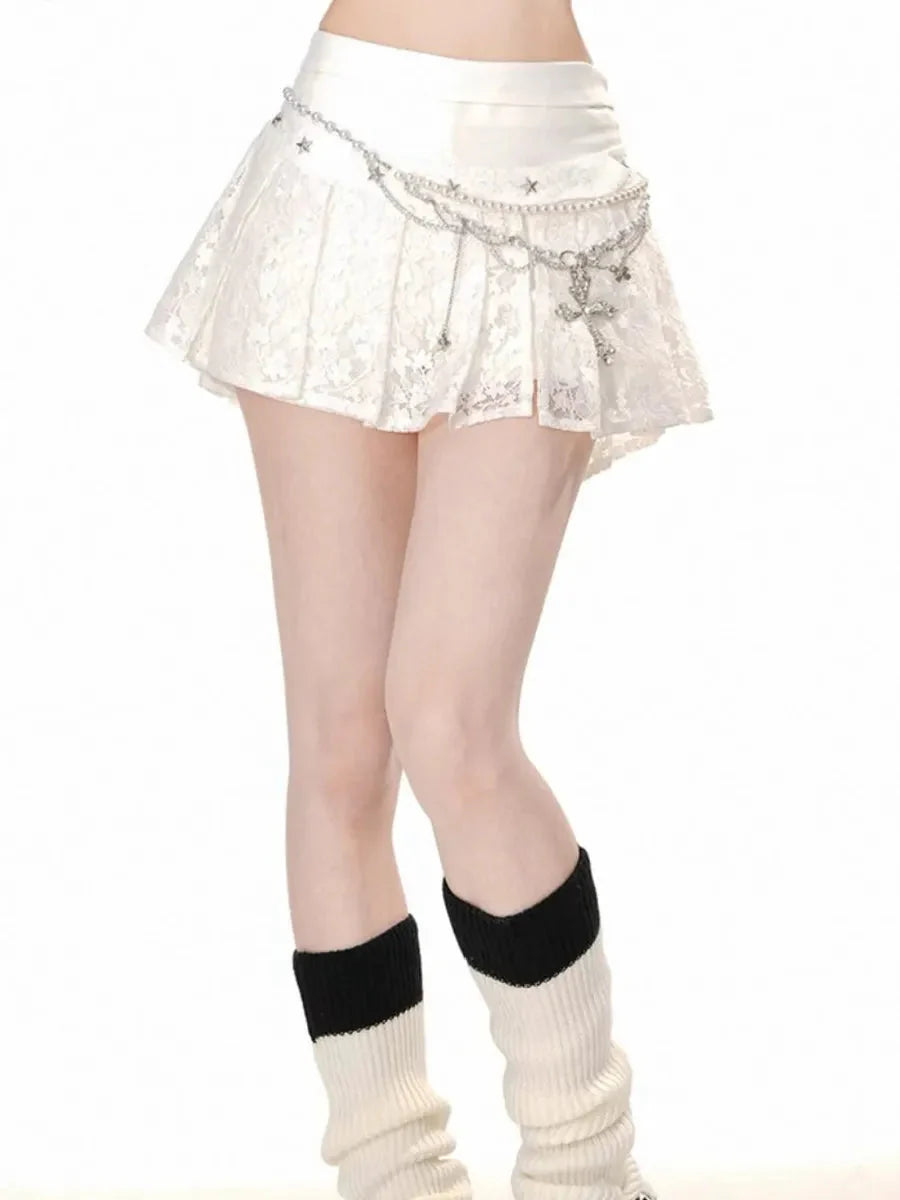 Lace Pleated Mini Skirt E72748