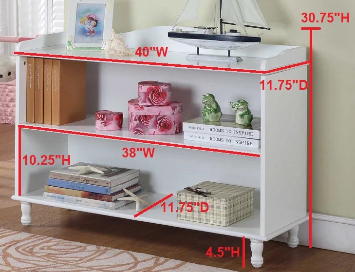 White Wood 3 Tier Kids Bookcase Storage Cabinet R84682