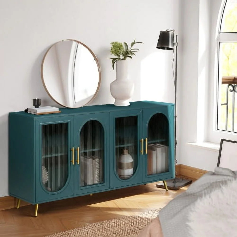 Antique Blue Wood TV Stand with Storage Cabinet X817973