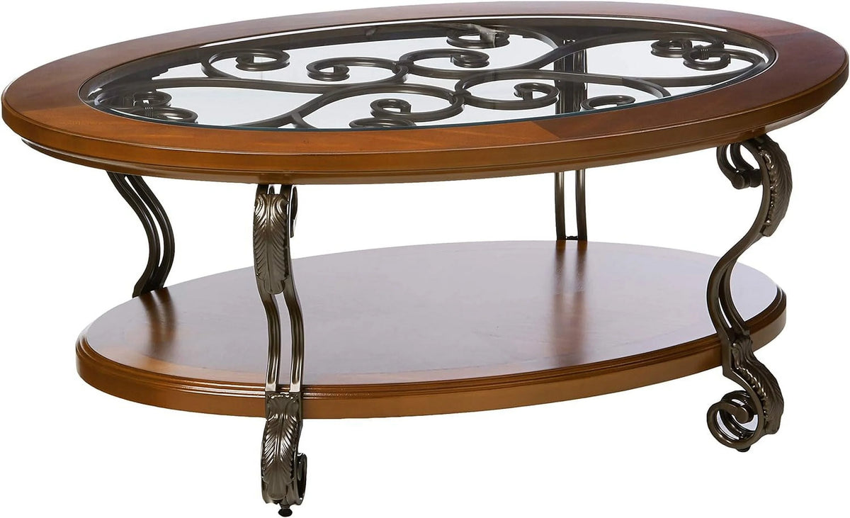 Oval Coffee Table with Glass Top and 1 Shelf K57603