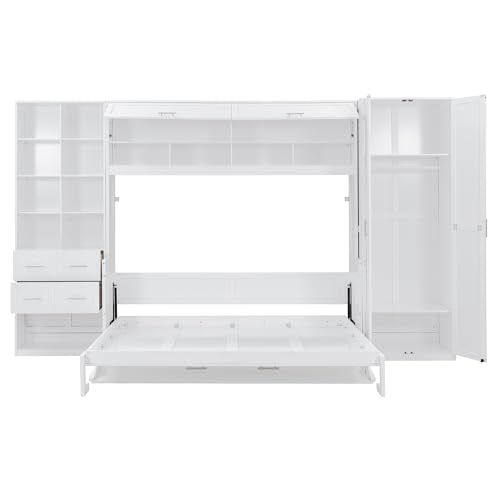 Queen Size Murphy Bed with Desk and Storage Drawers White Y389112