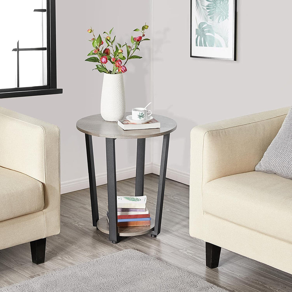 2-Tier Round End Tables Set of 2 with Metal Legs Gray I708