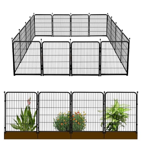 48 in Decorative Garden Fence with Gate, 8 Panels Heavy Duty Iron Animal Barrier Fence Q52385