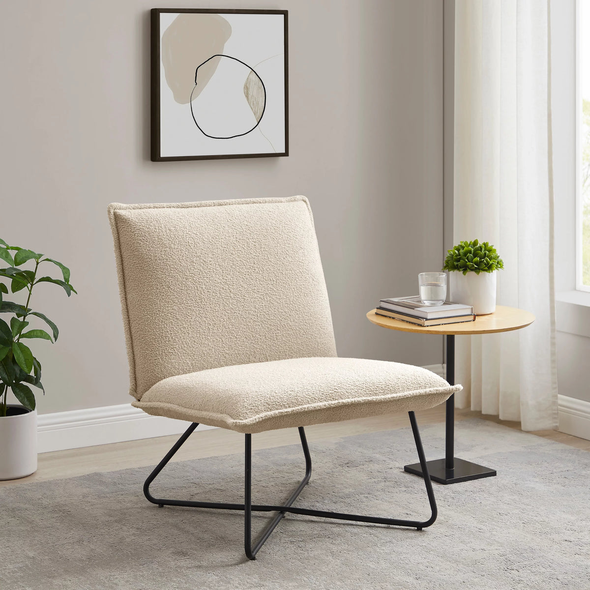 Beige Sherpa Accent Chair with Black Metal Legs X71889