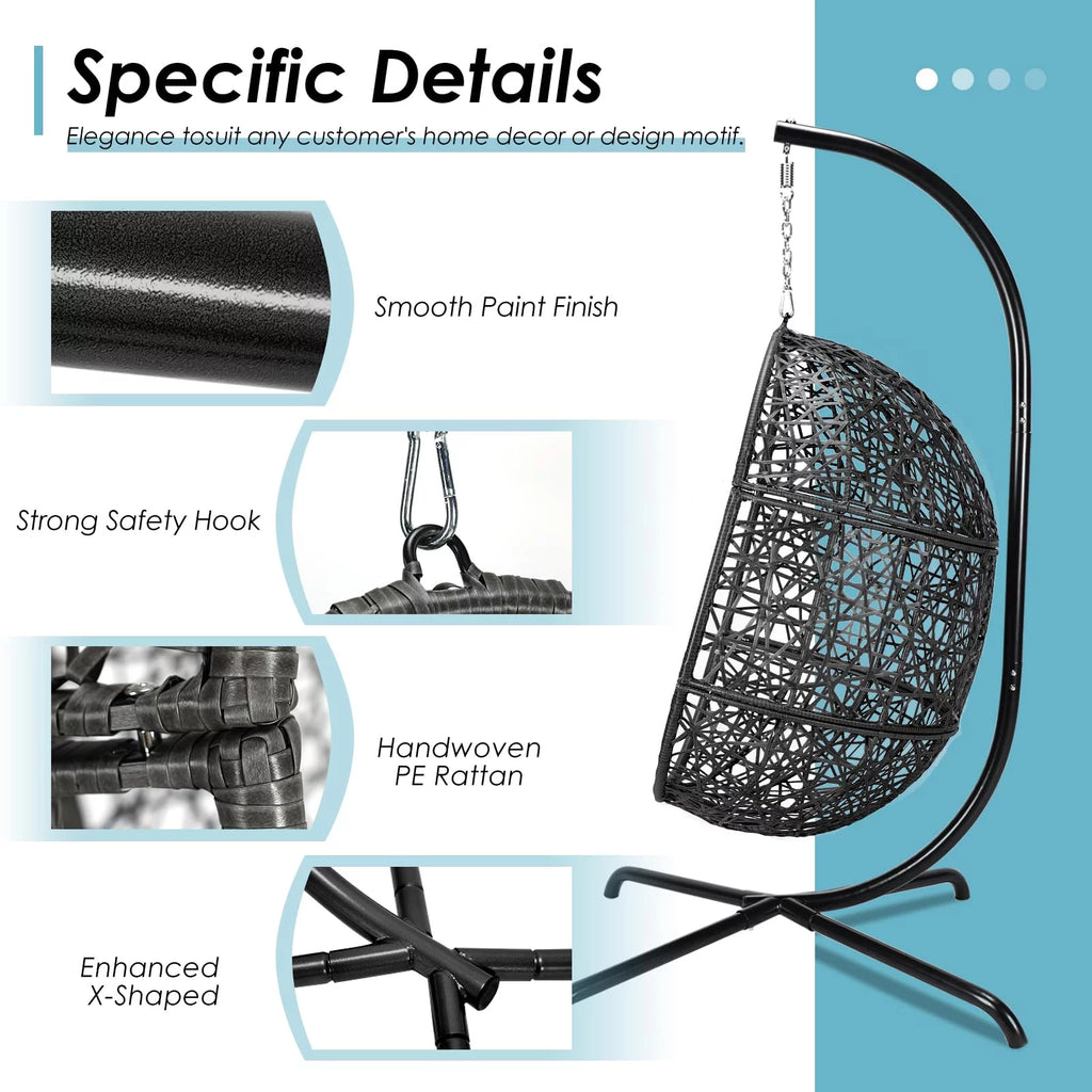 Oversized Black Hanging Swing Egg Chair with Stand T763