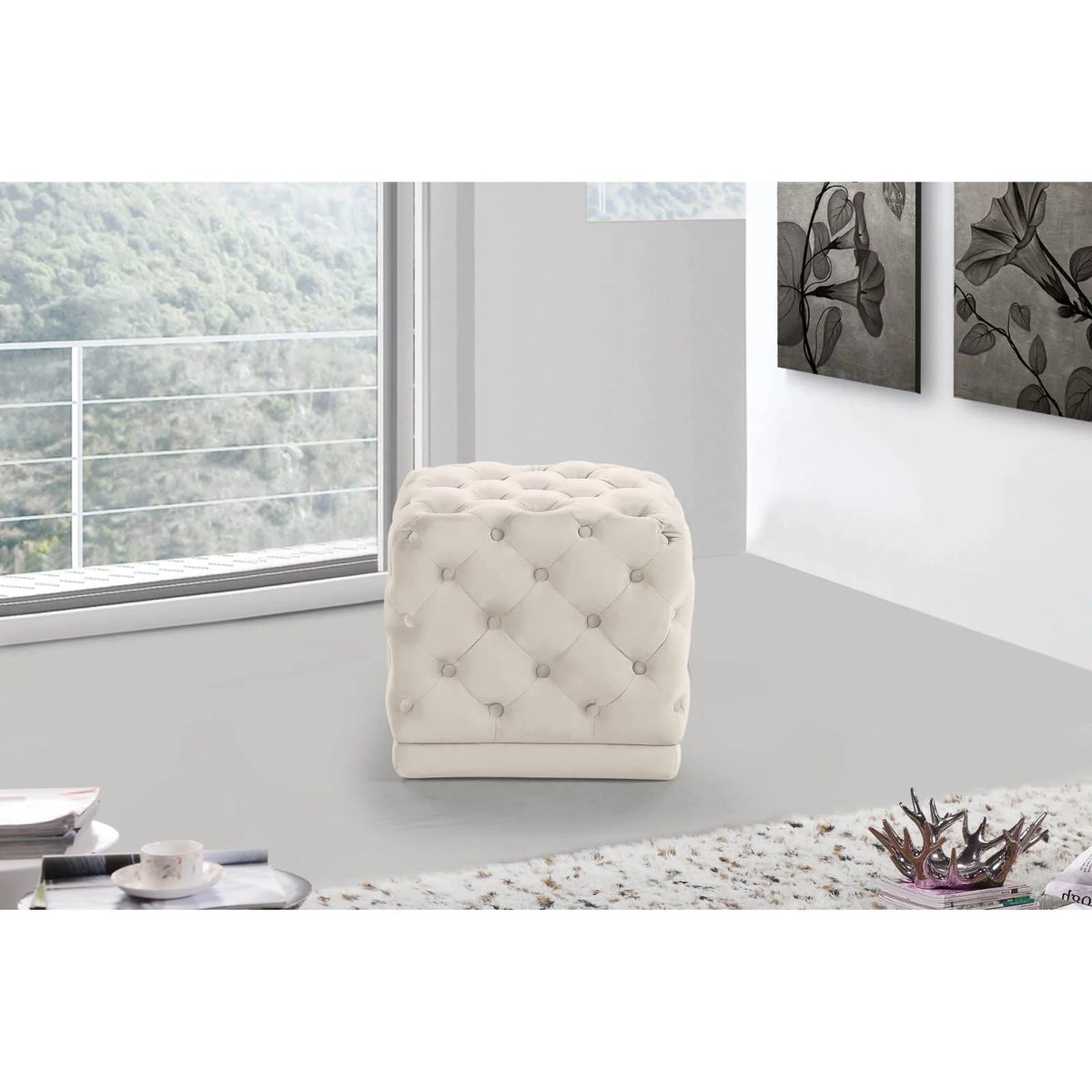 Cream Velvet Ottoman/Stool G963441
