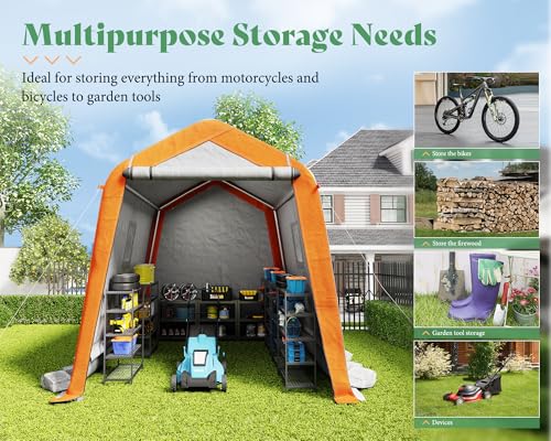 10.5x12x8 FT Heavy Duty Portable Shed Storage Shelter with 4 Waterproof Windows & Roll-up Zipper Door, Grey D11582