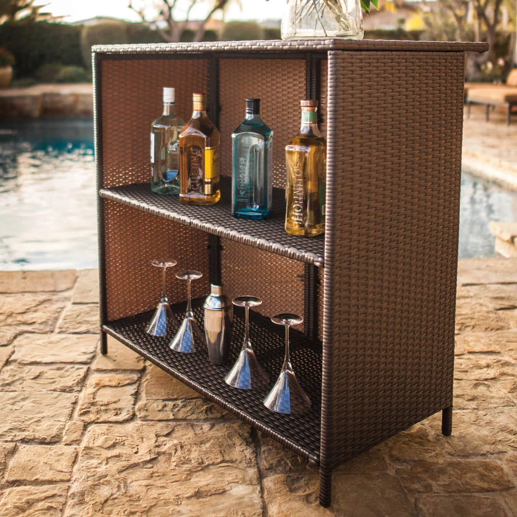 3-Piece Outdoor Wicker Bar Set with Cushions Y93285