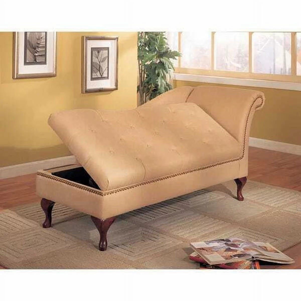 Tan Microfiber Chaise Lounge with Storage Z83419