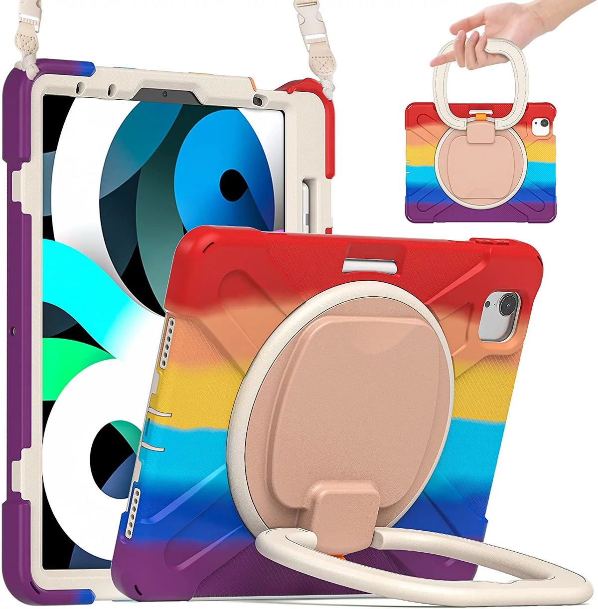 iPad Case with Rotatable Stand Shoulder Strap Pencil Holder Shockproof Silicone D967