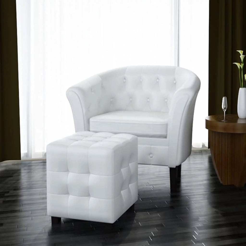 White Faux Leather Tub Chair with Footstool E364