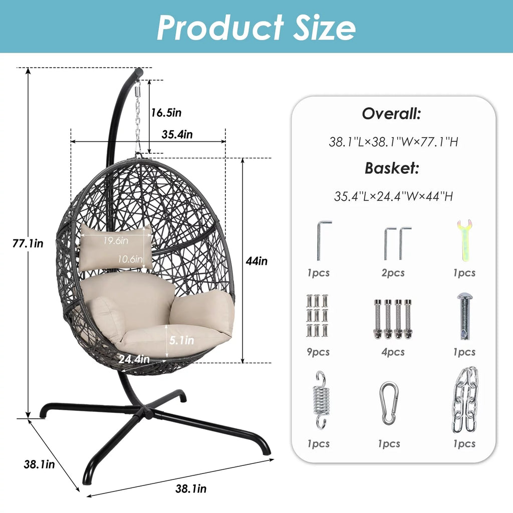 Oversized Black Hanging Swing Egg Chair with Stand T763