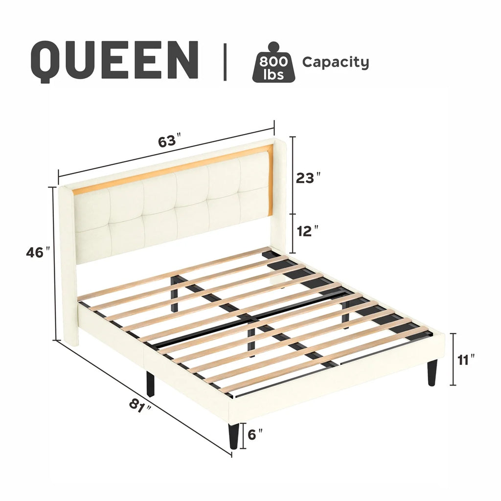 Queen Size Beige Upholstered Bed with Headboard G10939