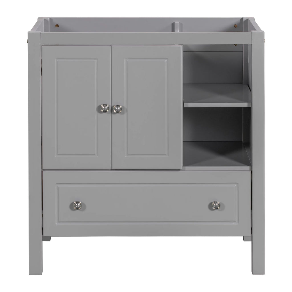 Grey 30" Wood Bathroom Vanity Base with Doors and Shelf K79371