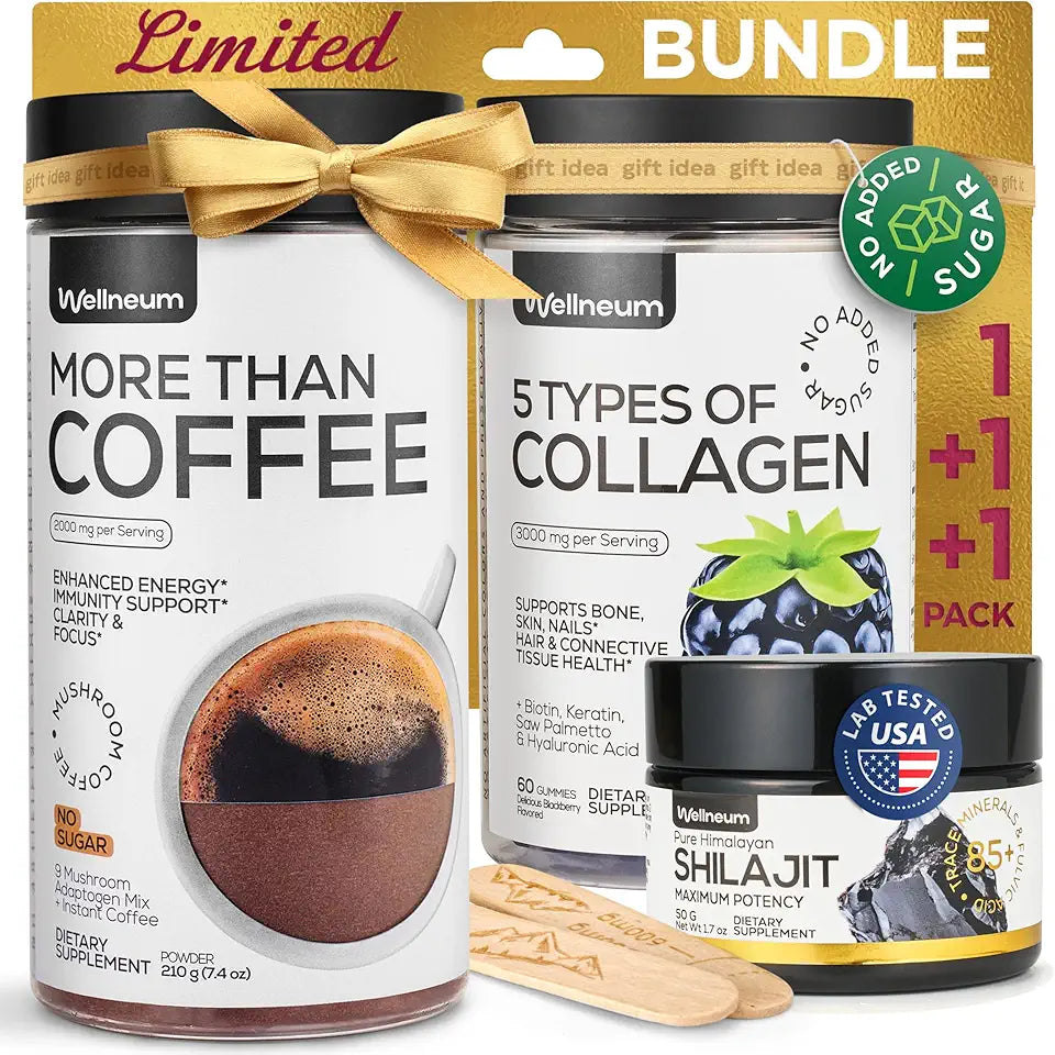 Mushroom Coffee, Shilajit Resin, Collagen Gummies Bundle Y659