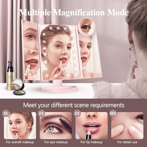 White Trifold Makeup Mirror with Lights L8825