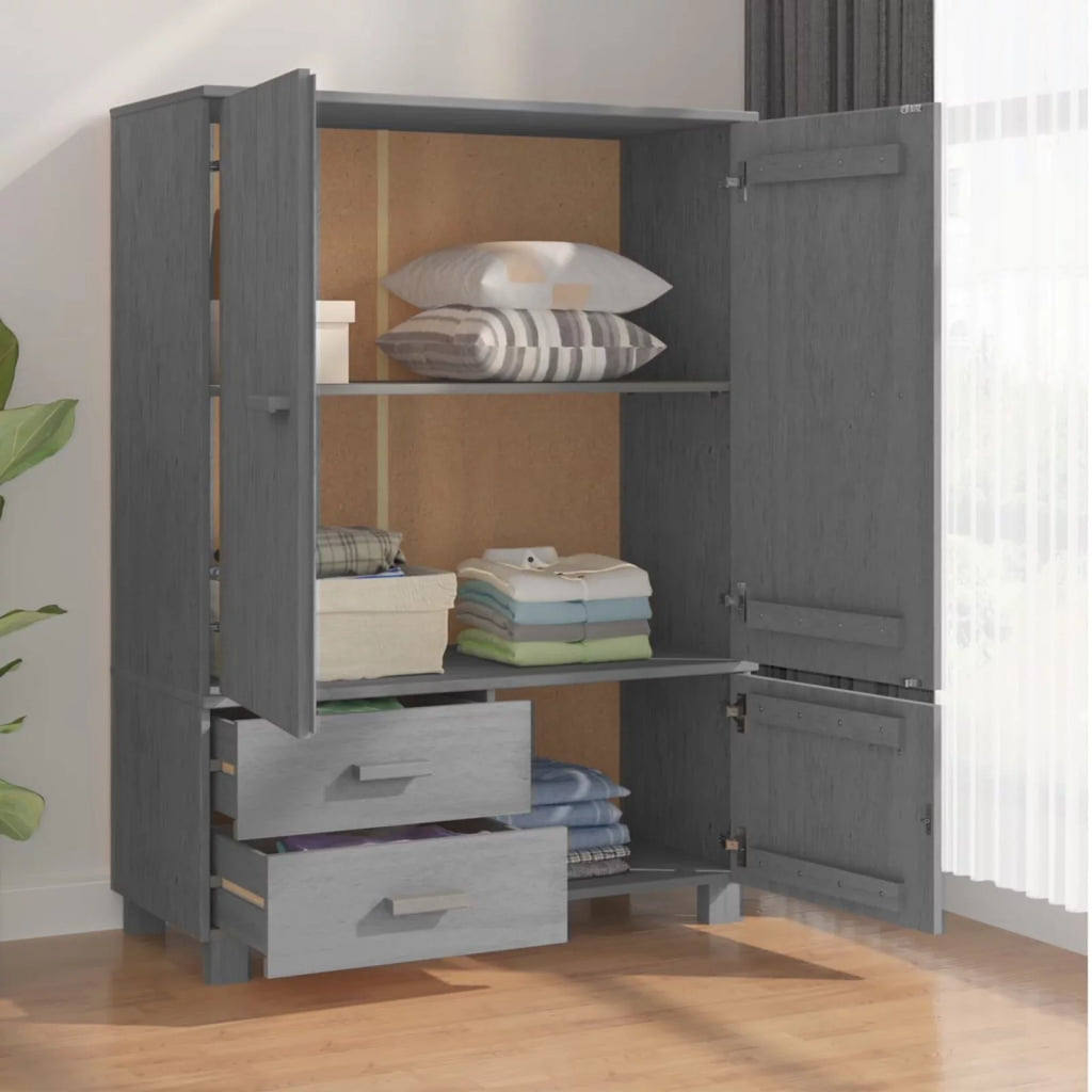 Dark Gray Solid Wood Pine Wardrobe E20439