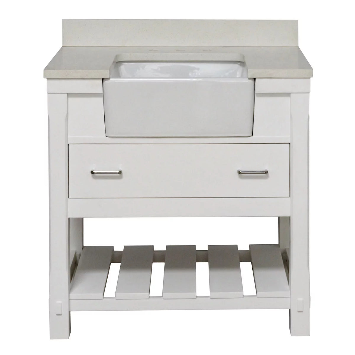 36" Bathroom Vanity with White Cabinet and Quartz Top S9858