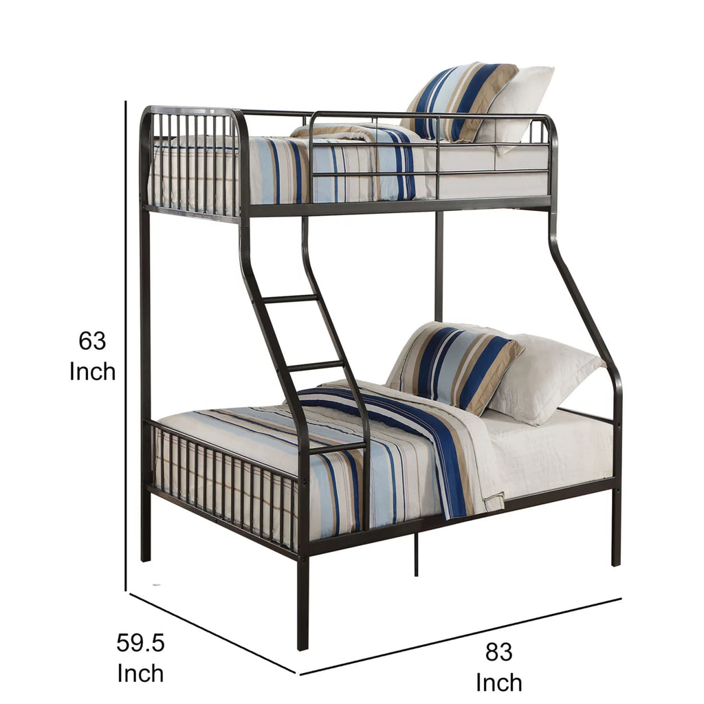 Twin over Queen Size Metal Bunk Bed with Guardrail and Ladder Q5925
