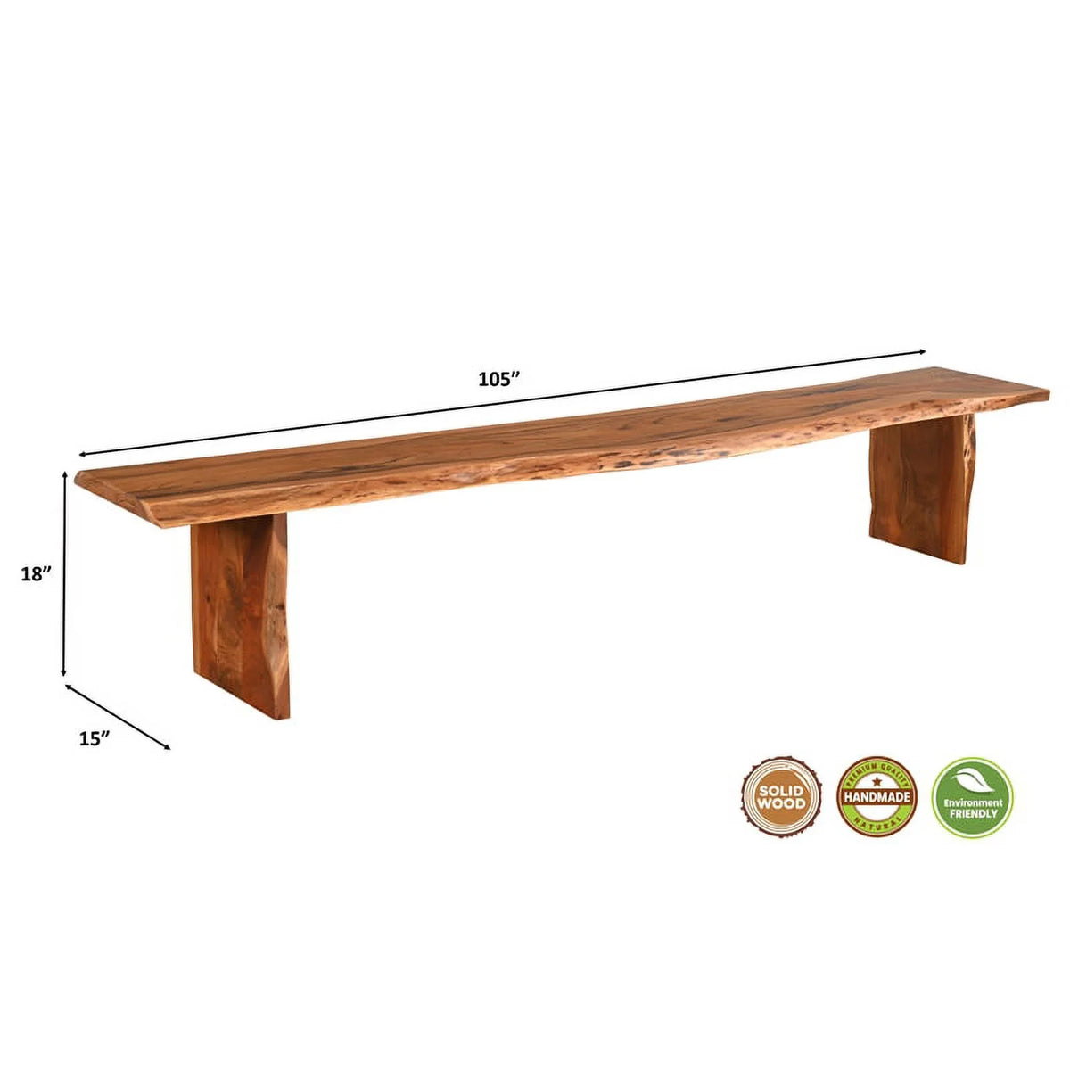 105" Live Edge Solid Wood Dining Bench in Brown U5363