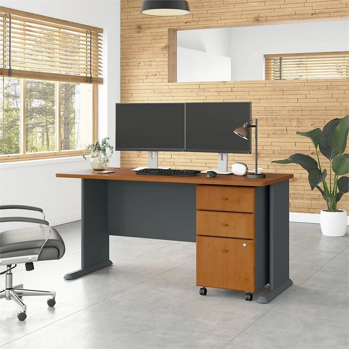 60" Transitional Wood Desk with Drawers in Cherry J720