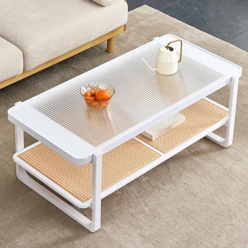 Rattan Coffee Table with Tempered Glass Top W85795