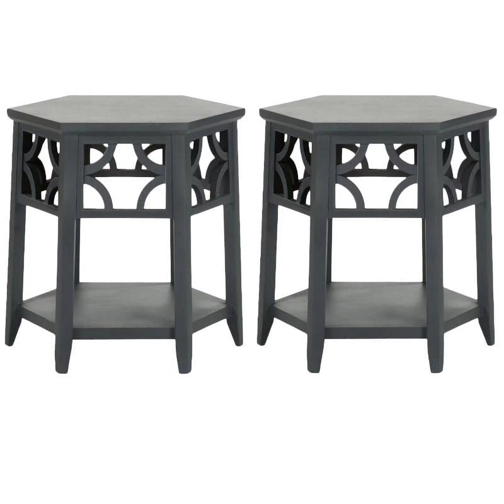 Wood Hexagon End Table Set of 2 Y2962